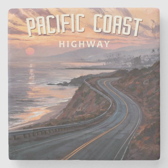 Pacific Coast Highway Sunset Stone Coaster (Front)