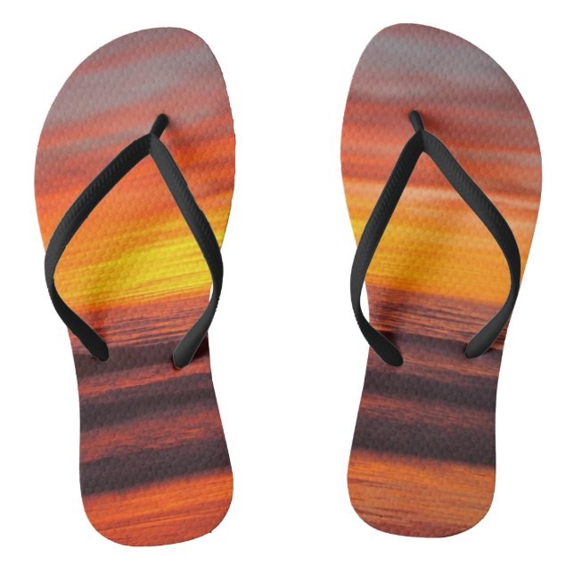 Pacific Coast Orange and Yellow Sunset Over Ocean Flip Flops (Footbed)