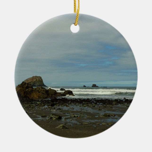 Pacific Coastline at Redwood National Park Ceramic Ornament (Front)
