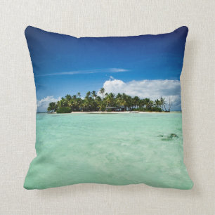 Pacific island with palm trees throw pillow