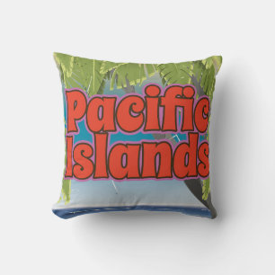 Pacific Islands Vintage vacation art Throw Pillow