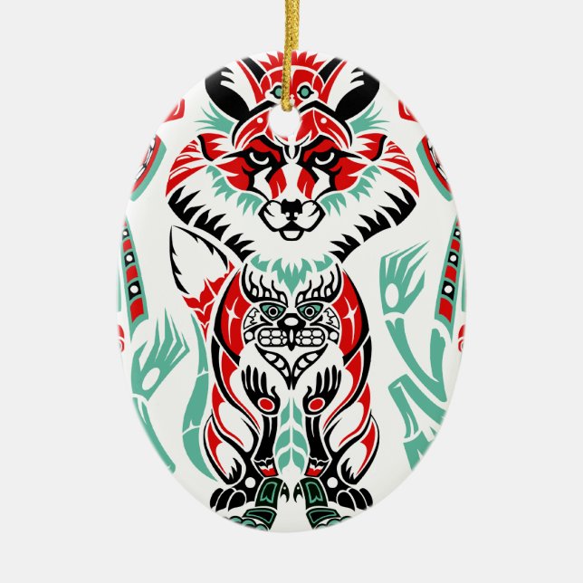 Pacific North Coastal Native American Indian Fox Ceramic Ornament (Front)