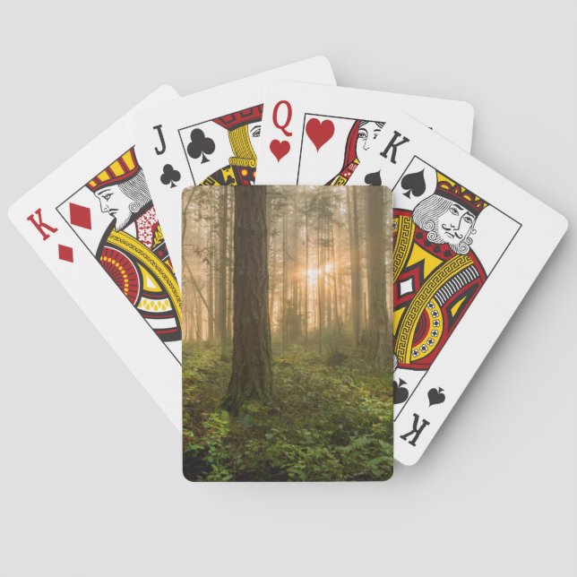 Pacific Northwest Forest | Foggy Morning Playing Cards (Back)