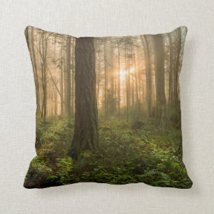 Pacific Northwest Forest Foggy Morning Throw Pillow