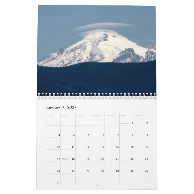 Pacific Northwest Mountains and Hills Calendar (Jan 2027)