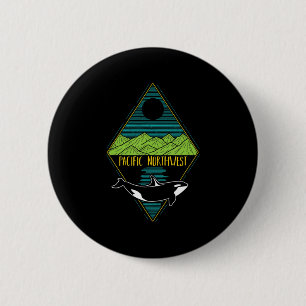 Pacific Northwest Orca Whale Tree Mountain Ocean P 2 Inch Round Button