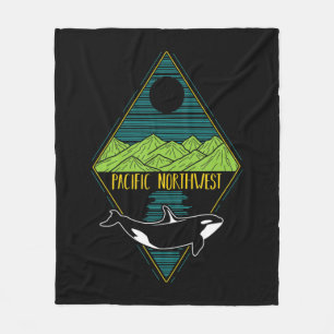 Pacific Northwest Orca Whale Tree Mountain Ocean P Fleece Blanket