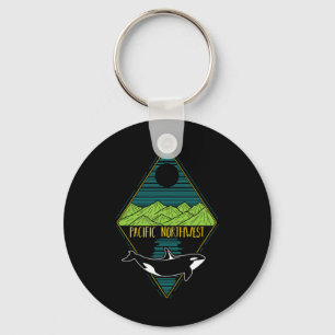 Pacific Northwest Orca Whale Tree Mountain Ocean P Keychain