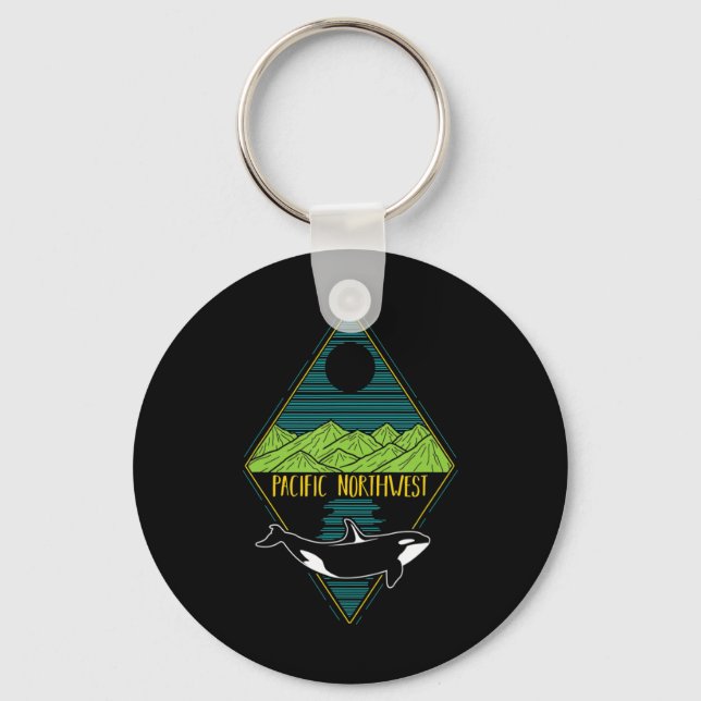 Pacific Northwest Orca Whale Tree Mountain Ocean P Keychain (Front)
