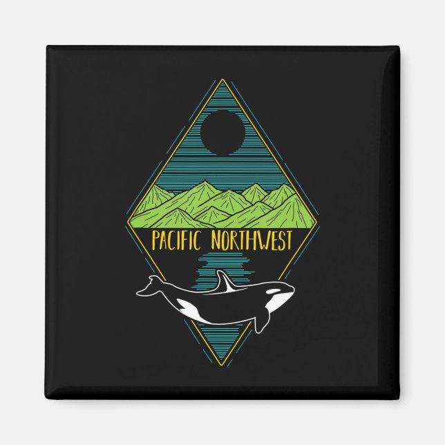 Pacific Northwest Orca Whale Tree Mountain Ocean P Magnet (Front)