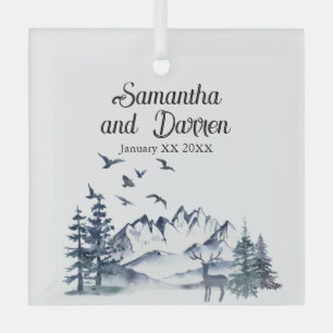 Pacific Northwest Rocky Mountains Wedding Glass Ornament