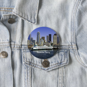 Pacific Northwest Seattle Ferry & Buildings 3 Inch Round Button