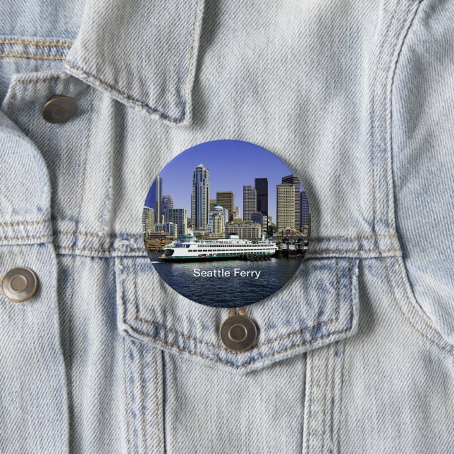 Pacific Northwest Seattle Ferry & Buildings 3 Inch Round Button (In Situ)