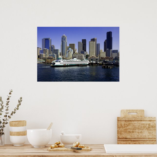 Pacific Northwest Seattle Ferry & Buildings Poster (Kitchen)