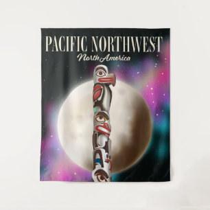 Pacific Northwest Totem pole travel poster T-Shirt Tapestry