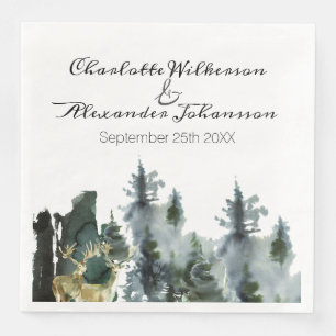 Pacific Northwest Watercolor Forest and Deer Napkin