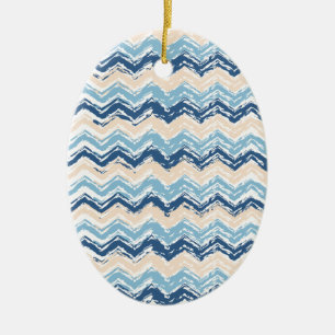 Pacific Ocean Chevron Pattern Ceramic Ornament