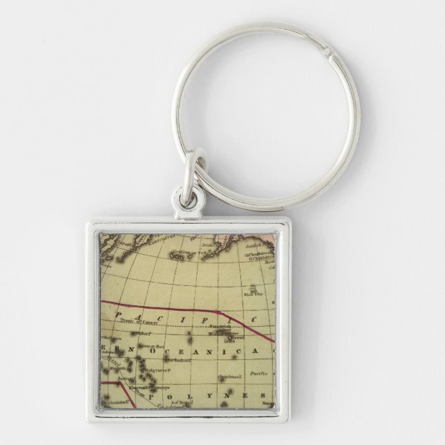 Pacific Ocean Hand Coloured Atlas Map Keychain (Front)