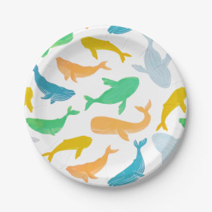 Pacific Ocean Whale Nautical Watercolor Paper Plate