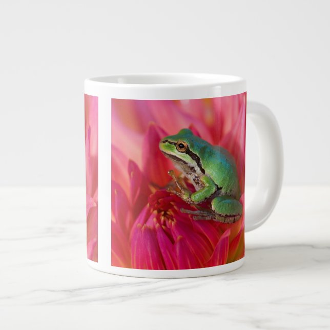 Pacific tree frog on flowers in our garden large coffee mug (Front Right)