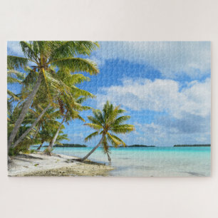 Pacific tropical beach with palm tree jigsaw puzzle