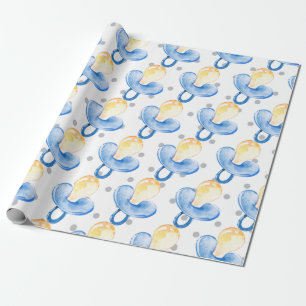 Pacifier Baby Boy Baby Shower Blue Nursery Gift Wrapping Paper