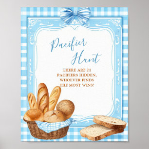 Pacifier Hunt Baby Shower Game Bakery Blue Gingh Poster