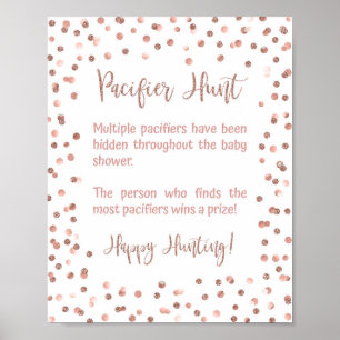 Pacifier Hunt Baby Shower Game Sign Rose Gold