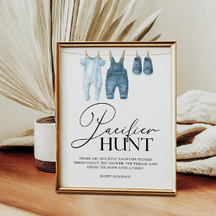 Pacifier Hunt Denim Blue Jean Baby Shower Poster