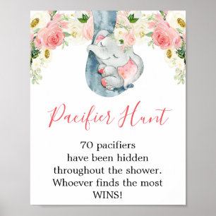 Pacifier hunt game girl baby shower elephant sign