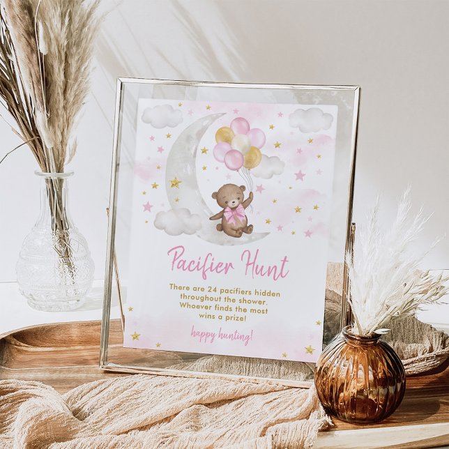 Pacifier Hunt Game Girl Teddy Bear Balloons Sign (Creator Uploaded)