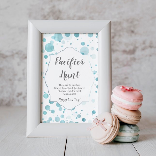 Pacifier Hunt Sign, Cute Blue Dots Boy Baby Shower Poster (Creator Uploaded)