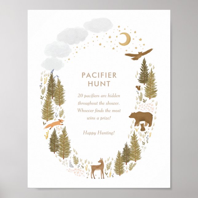 Pacifier Hunt Woodland Baby Shower Sign (Front)