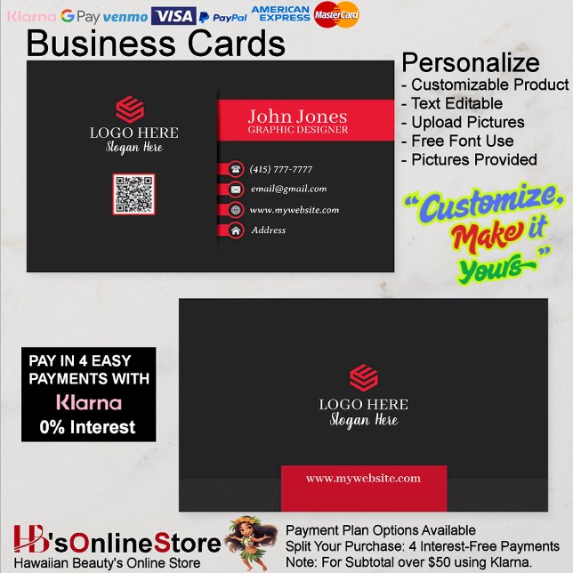 Pack 7 Carte de visite rouge et noir de 100 (Red & Black Business Cards 7 Pack of 100.)