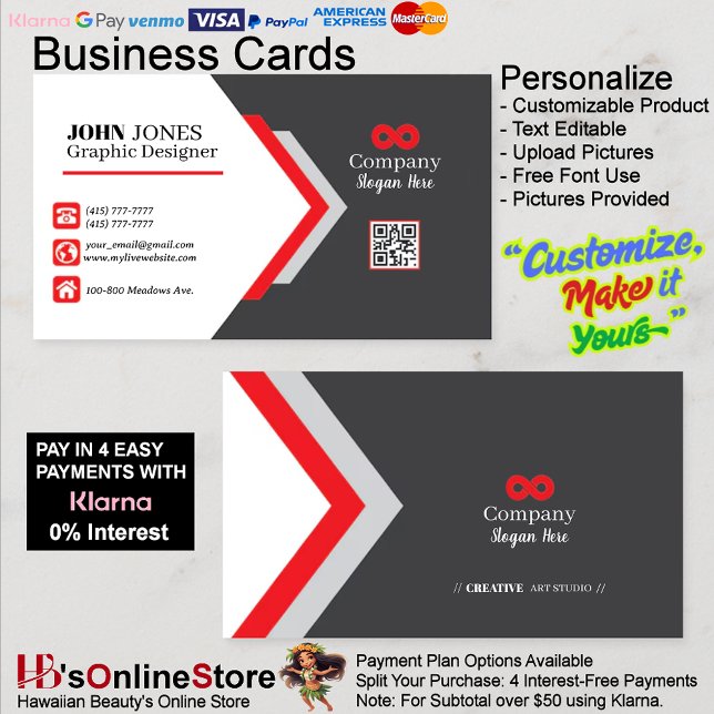 Pack 8 Carte de visite rouge et noir de 100 (Red & Black Business Cards 8 Pack of 100.)