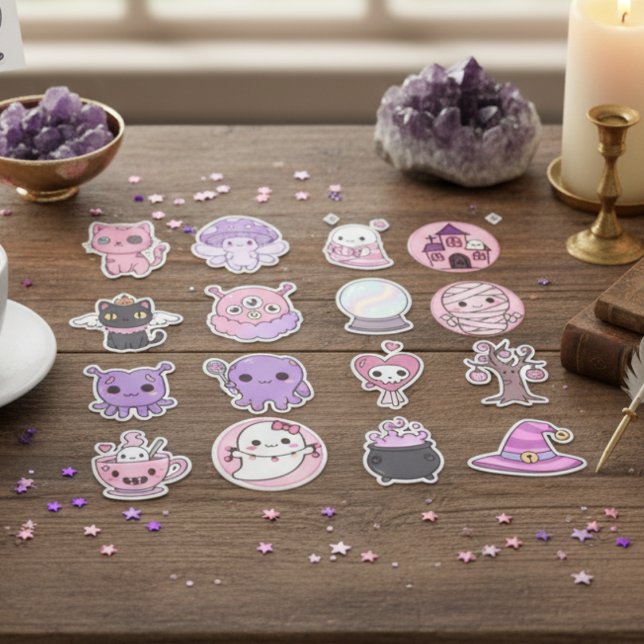 Pack autocollant Kawaii Mystical Haunts (Pastel Fairies, Monsters & Enchanted Wonders)
