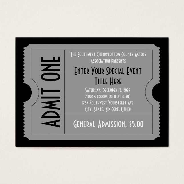 Pack Billet Événement Noir+Blanc, Carte de visite  (Devant)