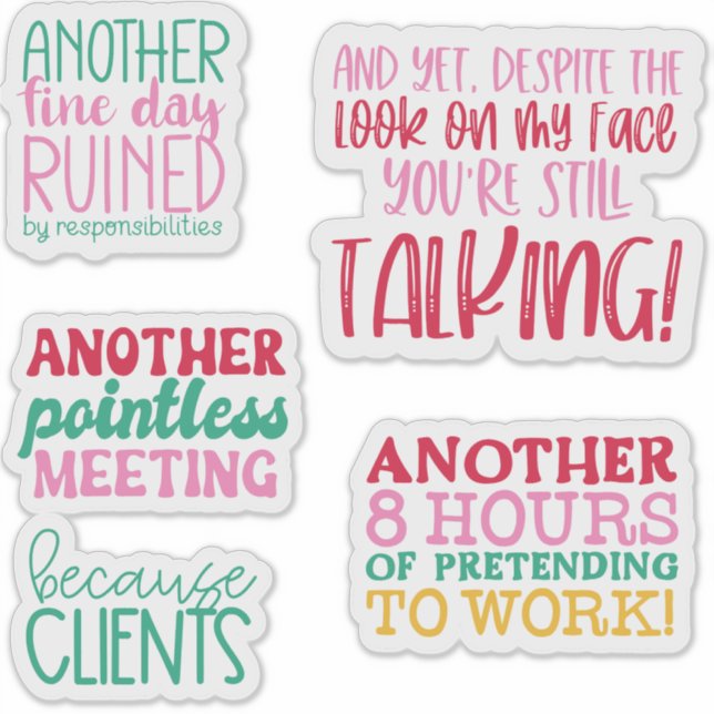  Pack Bundle Set of Funny Office Sticker Quotes (Front)