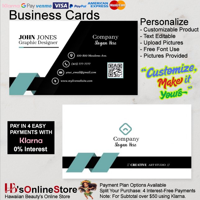 Pack Carte de visite vert et noir 9 de 100 (Green Turquoise & Black Business Cards 9 Pack of 100.)