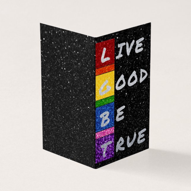 Pack of 25 LGBT Glitter Live Good Be True Card (Outside)