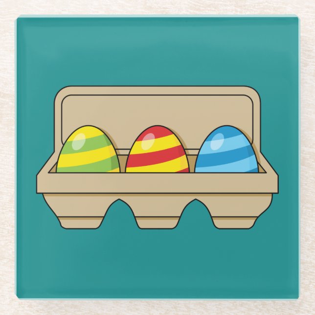 Pack of Colourful Cartoon Easter Eggs Glass Coaster (Front)