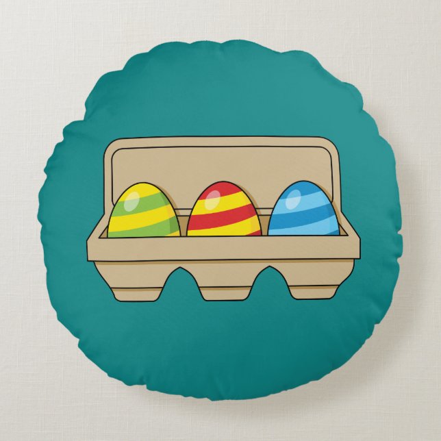 Pack of Colourful Cartoon Easter Eggs Round Pillow (Front)