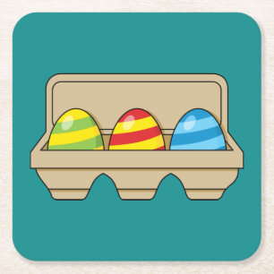 Pack of Colourful Cartoon Easter Eggs Square Paper Coaster