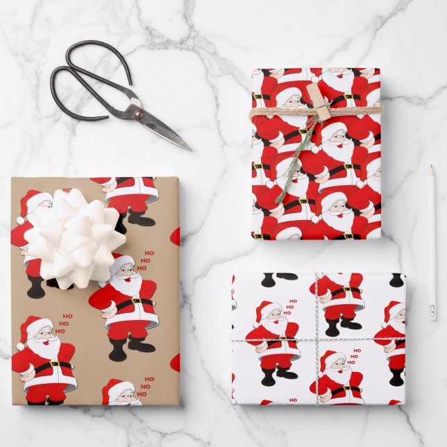 Pack of Santas Wrapping Paper Sheets (Front)