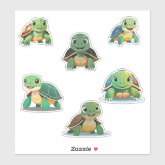 Pack Of Six Cute Turtles On One Sheet Of Stickers