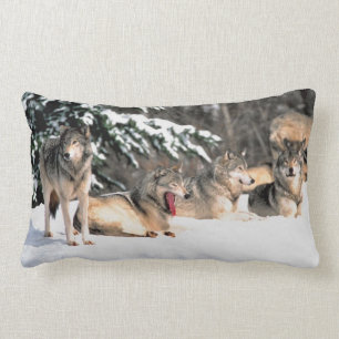 Pack of Wolves In Snow Lumbar Pillow