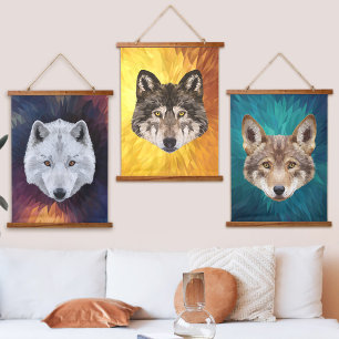 Pack of Wolves Modern Abstract Polygonal Pop Art Hanging Tapestry