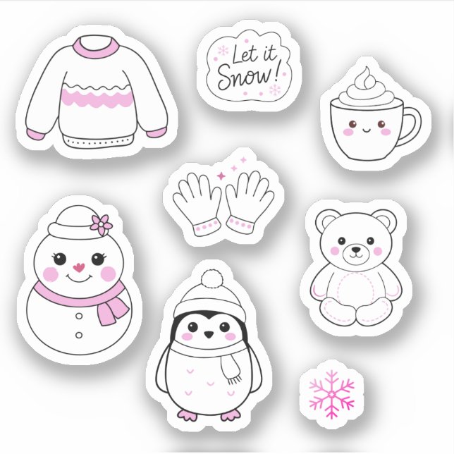 Pack Stickers hiver rose (Devant)