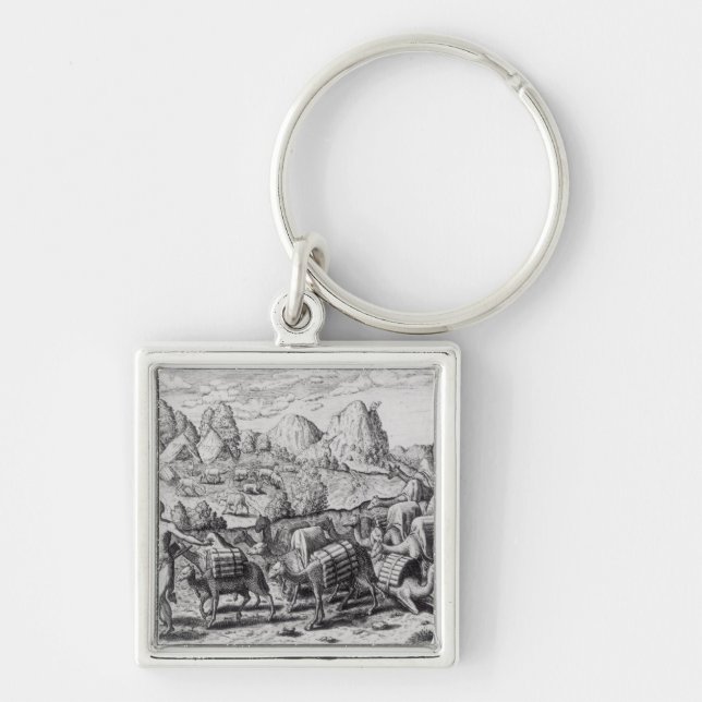 Pack Train of Llamas Laden with Silver Keychain (Front)