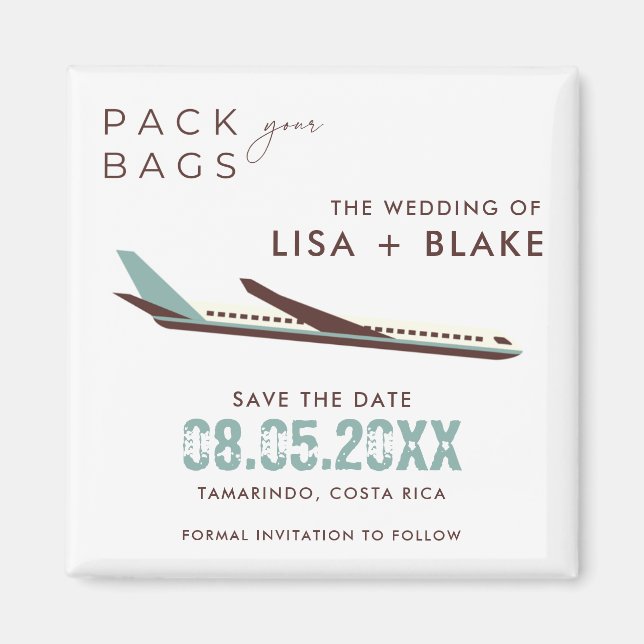 Pack Your Bags Destination Wedding Save the Date Magnet (Front)